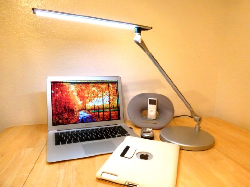 Lightwell S450 by Lumiy - Ultra Bright LED Light Panel Desk Lamp (Titanium Silver with Base)