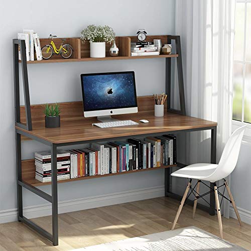 Tribesigns Computer Desk with Hutch, 47 Inches Home Office Desk with Space Saving Design with Bookshelf for Small Spaces (Dark Walnut)
