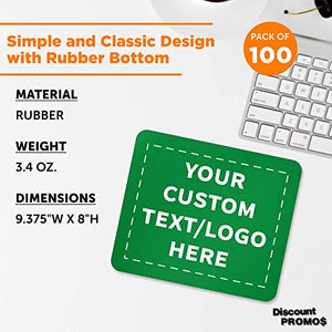 100 Rectangle Mouse Pads Pack - Customizable Text, Logo - 1/8" Rubber, Economical - Green