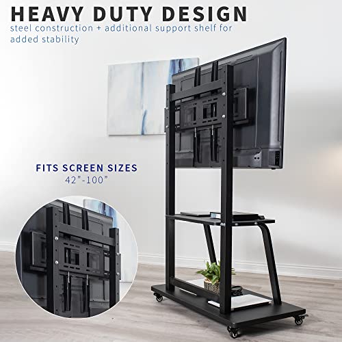 VIVO Heavy Duty Mobile TV Cart for 42-100 inch Screens up to 330 lbs, Black - STAND-TV100C