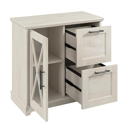 Bowery Hill Engineered Wood Lateral File Cabinet with Shelves in Linen White Oak