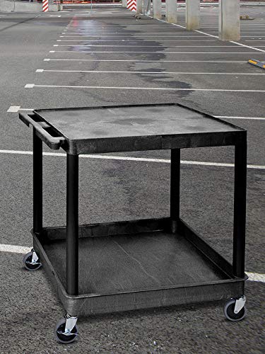 Offex Mobile Multipurpose Utility Cart with Large Flat Top and Tub Bottom Shelf - Black