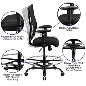 LIVING TRENDS Marvelius Series Big & Tall 400 lb. Rated Black Mesh Ergonomic Drafting Chair