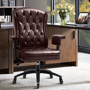 YAMASORO High Back Ergonomic Executive Office Chair with Wheels and Arms, Brown Faux Leather