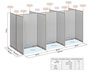 GOF Office Partition Cubicle Double 6 Station Room Divider Panel, 30"D x 48”W x 72"H