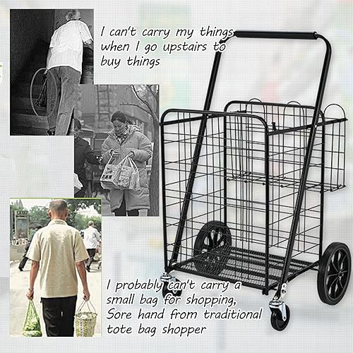 GaRcan Folding Grocery Cart with Swivel Wheels & Double Basket - 440 Lbs Capacity