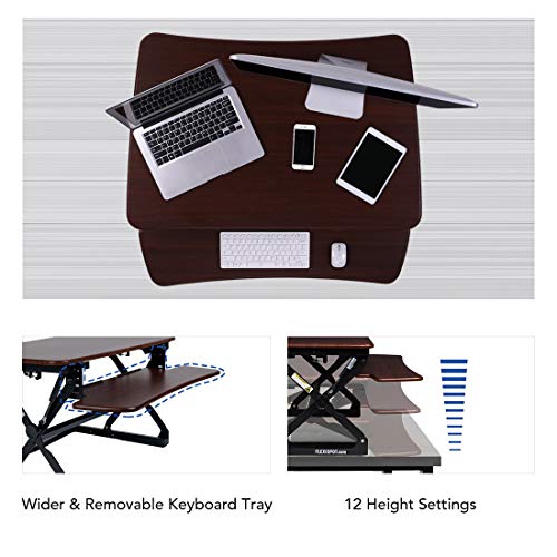 FlexiSpot M2RW Standing Desk - 35 Inch Wide Platform Height Adjustable Stand up Desk Computer Riser with Removable Keyboard Tray (Medium Size River Walnut)