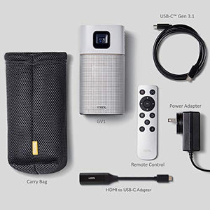 BenQ GV1 Wireless Mini Portable Projector | Google Cast & AirPlay | Bluetooth Speaker | Wi-Fi (or Wireless Display) | USB-C | HDMI Connectivity
