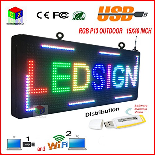 P13 Fully Outdoor 15''x 40" Full Color Programmable LED Sign Commercial Image Text Scrolling Message Board Display for Window