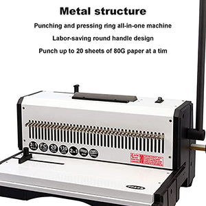 None Binding Machine, 3:1 Pitch Wire Square Holes, 20 Sheets Punching/150 Sheets Binding, Sturdy Metal Construction