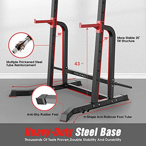 CDCASA Power Squat Rack, Adjustable Exercise Power Cage, Multi-Function J-Hook Power Tower with Pull Up Bar, Strength Weight Lifting Workout Squat Stand for Home Gym Fitness Equipment