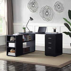 BELLEZE Trition L Shaped Computer Desk Home Office Corner Desk with Open Shelves and Drawers, Black