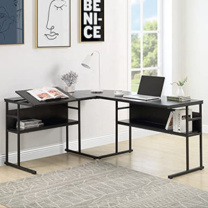 A-hyt Modern Free Style Bedroom Or Office, Identical Worthy for Your Study, A Detachable Design Multifunctional Drawing Table, L-Shaped Table; Weaponed with 2 Buttocks Bookshelves and A Tiltable Ta