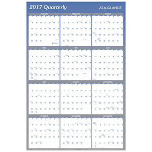 AT-A-GLANCE Wall Planner Calendar 2017, Erasable, Reversible, Yearly, Quarterly, 36 x 24" (A1102)