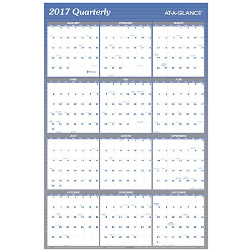 AT-A-GLANCE Wall Planner Calendar 2017, Erasable, Reversible, Yearly, Quarterly, 36 x 24" (A1102)