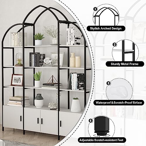 Semoic Triple Wide 5-Tier Arched Bookshelf & Bookcase, White/Black