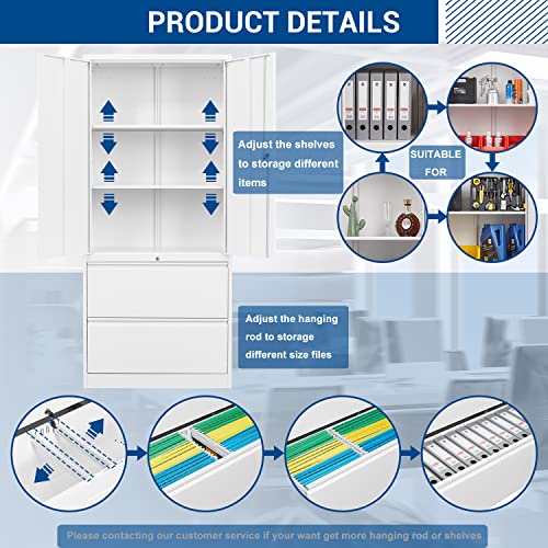 Fesbos Metal Steel Cabinets with 2 Lockable Lateral File Cabinets and Doors