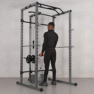 Kicode Power Squat Rack, Power Cage with LAT Pulldown Attachment, Strength Training Exercise Equipment for Home Gym, Weightlifting Bench Press Weight Rack