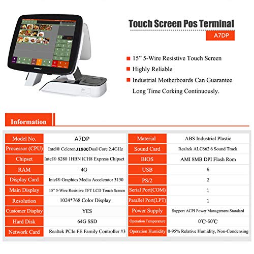 ZHONGJI All in One Touch POS System Cash Register with Built-in Printer Point of Sale Software for Restaurants & Bar SET03