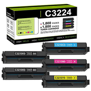 5 Pack Compatible C3210K0 C3210C0 C3210M0 C3210Y0 Remanufactured Toner Cartridge Replacement for Lexmark C3224dw C3326dw MC3224dwe MC3224adwe MC3326adwe Printer Ink Cartridge (2BK+1C+1M+1Y)
