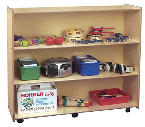 Childcraft 1301524 Mobile Open Shelving Unit, Birch Veneer Panel, 4-Coat UV Acrylic, 42" x 48" x 14-1/2", Natural Wood Tone