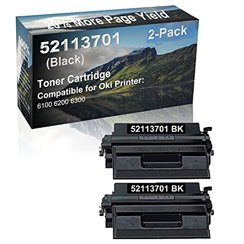 2-Pack Compatible High Yield 6100 6200 6300 Printer Cartridge Replacement for OKI 52113701 Toner Cartridge (Black)