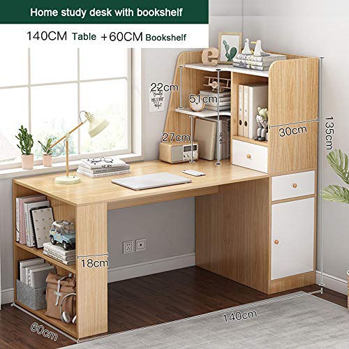 Desk Wooden Home Office Computer Storage Bookcase, 47"/55" Corner with Left Or Right Set Up Integrated Bookshelf, Modern Simple Style Laptop Table Student Writing Study