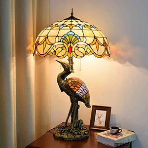 MANHONG Tiffany Style Male Bird Desk Lamp 20" Yellow Baroque Glass Lampshade