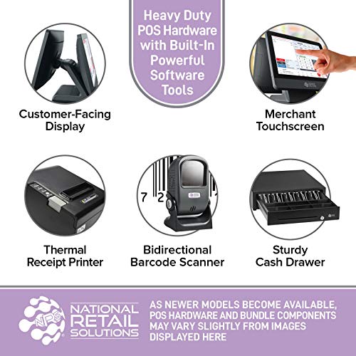 NRS Cash Register for Small Businesses (USA ONLY)- POS System Bundle Includes -Merchant Touch Screen Monitor, Customer-Facing Display, Barcode Scanner, Cash Drawer and Receipt Printer