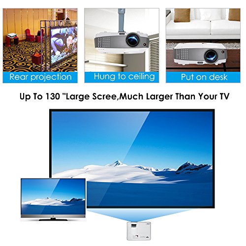 2019 Portable Wireless Bluetooth LCD Projectors 3300 Lux Mini Smart TV Projector Home Theater with HDMI USB Aux Audio VGA AV Android OS Support 720P 1080P for Gaming Outside Moive Night Smartphone