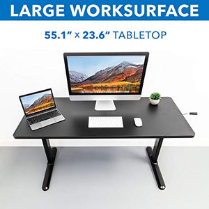 Mount-It! Height Adjustable Manual Standing Desk with Tabletop | 55.1 X 23.6 Inch Tabletop | Complete Sit Stand Workstation | Stand Up Desk Frame and Desktop with Hand Crank | 1 Inch Thick Desktop