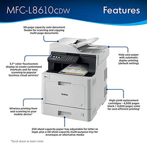 Brother MFC-L8610CDWB All-in-One Color Wireless Laser Printer for Home Office - Print Copy Scan Fax - 3.7" Touchscreen, 33 ppm, 600 x 2400 dpi, Duplex Printing, 50-Sheet ADF - Tillsiy Printer Cable