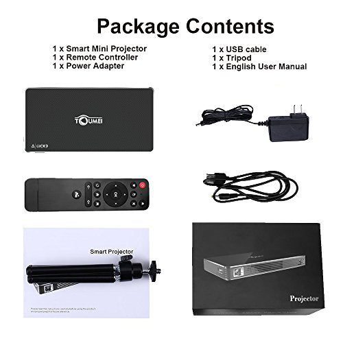 TOUMEI,Mini Portable Projector [2018 Upgarde] C800W Android 7.1 Video Projectors Max Throw 120" Display,Smart Mobile Projector Support Wi-Fi for iPhone,iPad and Laptop