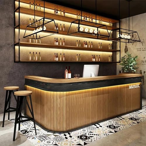 KAGUYASU Retro Corner Reception Desk Curved Bar Counter (Light Gray + Black, D137.8*W23.62*H39.37 inches)
