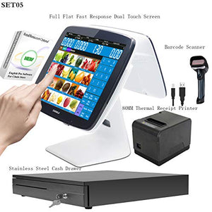 ZHONGJI Cash Register Smart Touch Screen Win10 PC POS System for Retail Stores with POS-Software,Thermal Receipt Printer,Cash Drawer,Barcode Scanner
