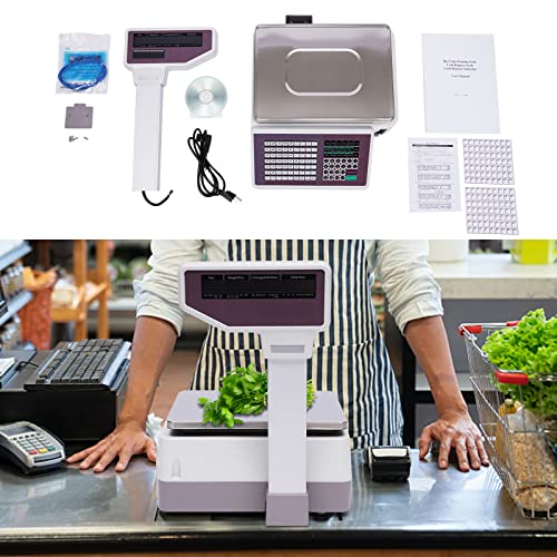 WANLECY Price Computing Scale with Thermal Label Printer and Pole Display - Up to 66lb Weighing Range - Supermarket Use - Mobile APP