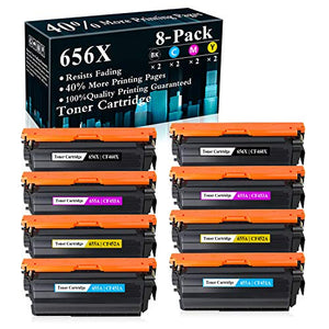 8-Pack (2BK+2C+2M+2Y) 656X | CF460X 655A | CF451A CF452A CF453A Toner Cartridge Replacement for HP Color Laserjet Enterprise M652n M652dn M653dn M653x MFP M681dh MFP M681f MFP M681z MFP M682z Printer