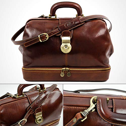 Leather Doctor Bag Briefcase Medical Purse Vintage Key Lock Handbag Brown - Time Resistance