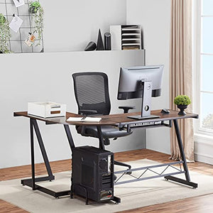 LJTT L Shaped Desk with Keyboard Tray and Host Bracket Corner Computer Desk Gaming Table Workstation for Home Office, Brown