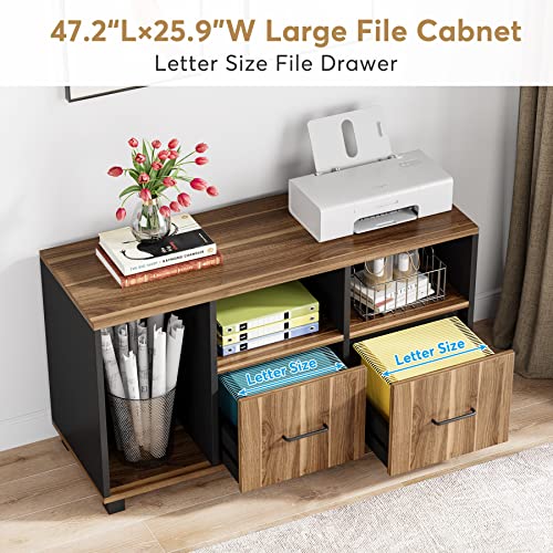 Tribesigns Extra Large L-Shaped Executive Desk with Power Outlet, File Cabinet, and Printer Stand