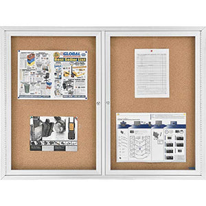 Enclosed Bulletin Board - Cork - Aluminum Frame - 48" x 36" - 2 Door