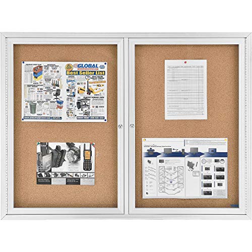 Enclosed Bulletin Board - Cork - Aluminum Frame - 48" x 36" - 2 Door