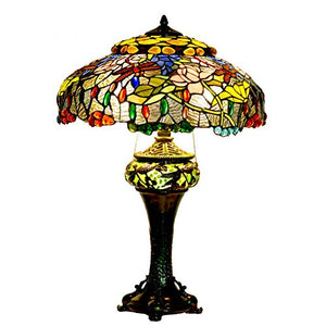 Xiaohu Rustic Tiffany Style Lotus Dragonfly Table Lamp 19