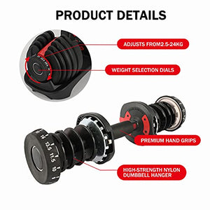 tipatyard Adjustable Dumbbell Set,Fast Weight Adjust Dumbbells with Dial & Protective Base for Fitness Training Weights Home Gym Equipment(252.5 lbs) (2 Packages)