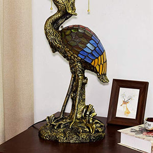 Xihe Tiffany Antique Table Lamp 20" Male Bird Desk Lamp with Colored Roses Glass Lampshade