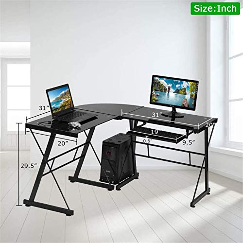XIONGGG L Shaped Corner Computer Gaming Desk, Laptop Study Corner Table, Workstation for Home Office, with Computer Keyboard Tray