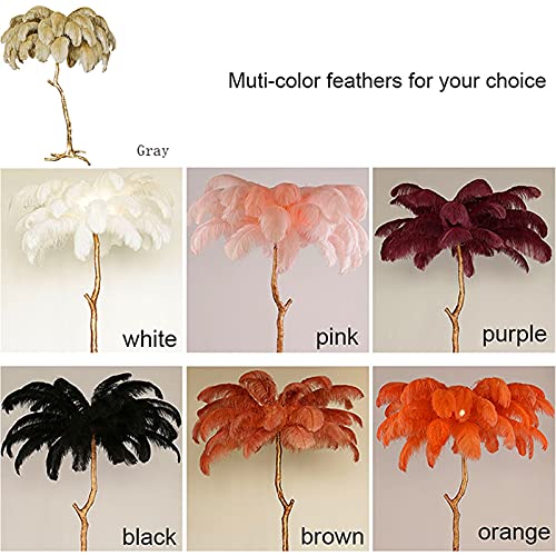RAZZUM LED Floor Lamp Feather Gold Copper Brass Resin for Living Room Home Decor - Table Lamp 80cm - Gris