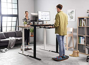 FEZIBO Electric Standing Desk with Drawer, 55 x 24 inches Splice Board | Standing Desk Mat with Anti Fatigue Bar, Wooden Wobble Balance Board (Medium, Obsidian Black)