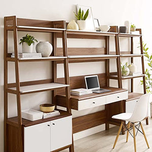 Modway 3-Piece Home Office Desk and Bookshelf Display Case in Walnut White