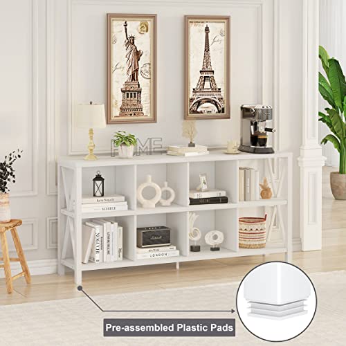 FATORRI 8 Cube Storage Organizer Bookshelf, Rustic Wood Cubby Bookcase - White Oak, 62 Inch
